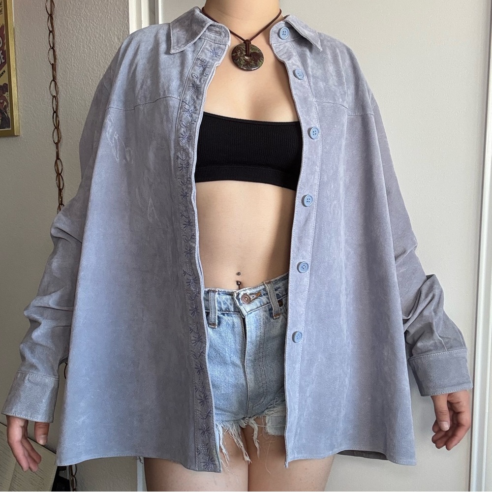 Vintage Coldwater Creek Embroidered Suede Shacket